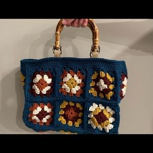 Handmade lined crochet granny square tote bag